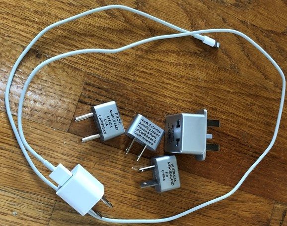 Adapters and converter on phone charger.