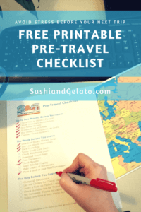 Free printable checklist, Pre-travel checklist, Pre-trip checklist, Europe, Beach, Road trip