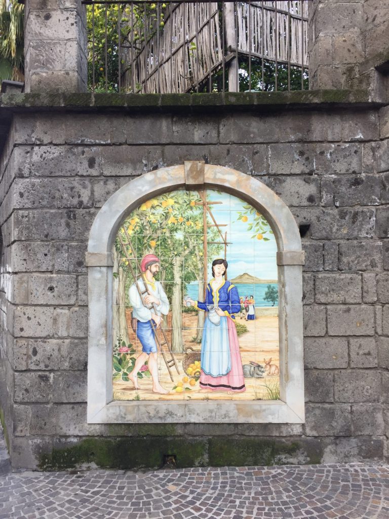Entrance to Lemon Grove in Sorrento with painted ceramic tiles 